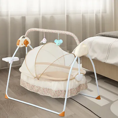 Electric Bluetooth Auto-Swing Bed Baby Crib Cradle Bassinets Infant Rocker UK! • £96