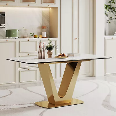 70.87 X 31.50 Dining Table Sintered Stone Glass Top V-Shape Stainless Steel Base • $867.99