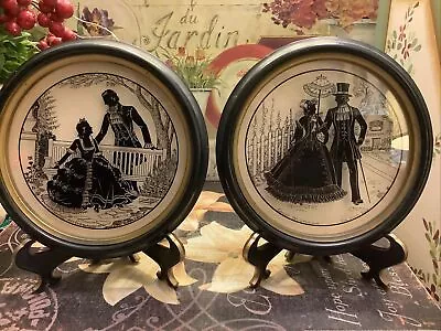 (2)~c 1937 Vintage Silhouettes~6” Round~19th Couple~C & A Richards/Eileen Dowd~ • $39.99