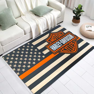 Harley Davidson Rug Biker Rug Motorcycle Rug Harley Decor Usa Flag Carpet • $26.97