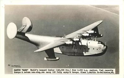 Aviation 1940s WW2 Military Mars Bomber In Flight RPPC Real Photo Postcard 8528 • $19.99