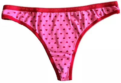 Vintage Victoria's Secret Pink Hearts Cotton Signature Waistband Thong Panties L • $16.99