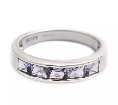 9ct White Gold Channel Set Half Eternity Ring With Lilac Iolites UK Size O • £144.99
