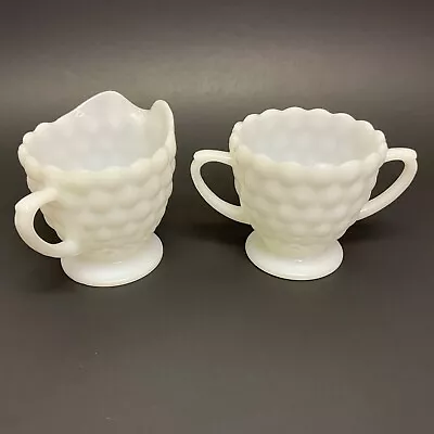 Vintage Anchor Hocking Hobnail Milk Glass Cream And Sugar Bowl Set 3 1/4”H • $12.19