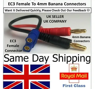 Female EC3 Connector To 4mm Banana Plugs Battery Charging Cable Lead Lipo RC UK • £5.85