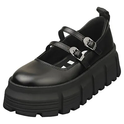 Buffalo Ava Ballerina Vegan Womens Black Platform Shoes • $122.42