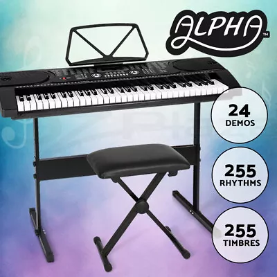 Alpha 61 Keys Electronic Piano Keyboard Digital Electric W/ Stand Stool Black • $149.95