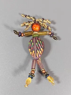 Vintage Colorful Gold Tone Tribal Ethnic Person Beaded Stick Pin Brooch • $6.99