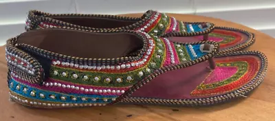 Indian Mojari Sandals Womens Wedding Bollywood Boho Hippie Beaded Gladiator Shoe • $21.88