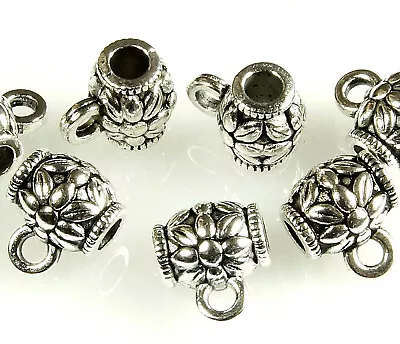 METAL BAIL BEADS TUBE ANTIQUE SILVER TIBETAN   10x8 MM  20 Pcs/bag • £3.29