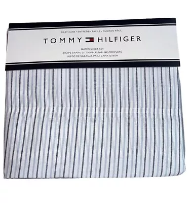 Tommy Hilfiger Queen Size Sheet Set Blue Navy Cotton Blend Easy Care Oek-Tex NWT • £67.45