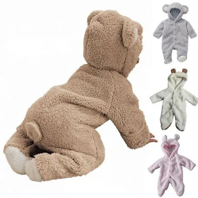 Newborn Baby Boy Girl Warm Bear Hooded Romper Jumpsuit Bodysuit Winter Clothes' • £6.74