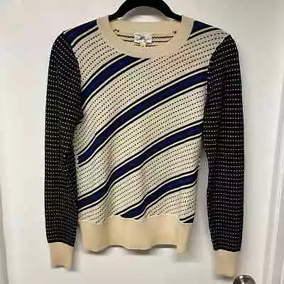 Milly NY New York Pullover Sweater Womens Size Small Cream Black Blue Striped • $29
