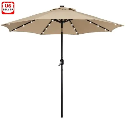 9FT Patio Umbrella With 32 LED Lights 8 Ribs Tilt Solar Market Umbrella Outdoor • $69.98