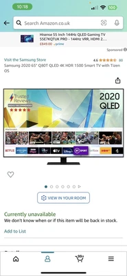 £1200 • Buy Samsung 65  4K QLED Ultra HD Smart TV  £2699 Out Of Stock Due To High Demand 💸