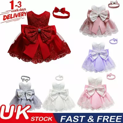 Kids Baby Girl Party Bowknot Tutu Dress Pageant Wedding Princess Christening • £12.99