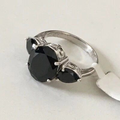 £20 • Buy Stunning 925 Silver Stamped Black Spinel Stone Trilogy Ring Size Q1/2