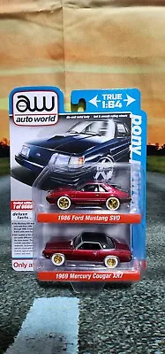Auto World Chase Ultra Red 1969 Mercury Cougar Xr7 & 1986 Ford Mustang Svo 2pack • $95