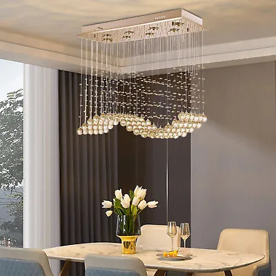 Dining Room Modern Crystal Rain Drop Light LED Chandelier Pendant Lamp Rectangle • $113.05