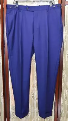 2023 Bespoke Canonico 130s Wool 36 Royal Bright Blue Pleat Cuff Dress Pants G4j9 • $34.67