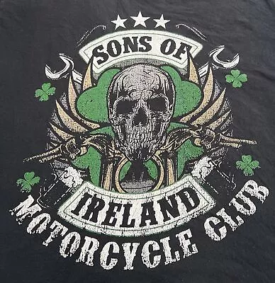 Sons Of Ireland Motorcycle Club Distressed Biker Skull T-Shirt Men's 3XL Black • $14.99