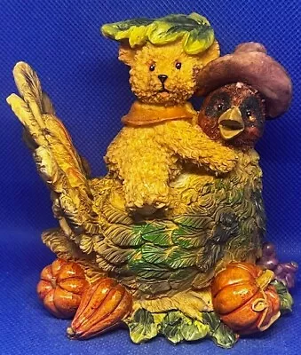 Vintage Teddy Bear Riding A Thanksgiving Day Turkey Fall Harvest Figurine • $5.99