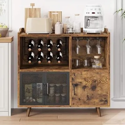  Vintage Wine Bar Cabinet Liquor Coffee Bar Cabinet With Wine Rack And Glass  • $146.19