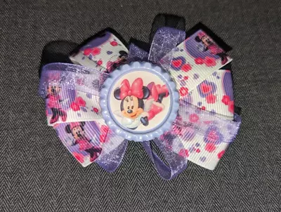 Girl Minnie Mouse Violet Bottle Cap Bling Ribbon HAIR BOW Alligator Clip No-Slip • $6.99