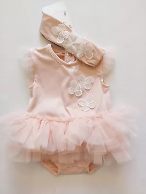 New Mayoral Nude Butterfly Tutu Bodysuit Romper W/headband 4-6 Month NWT • $30.99