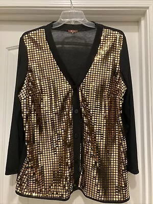 $14.99 • Buy V By Eva Luxury Cardigan Gold Metallic SZ 1X Pretty