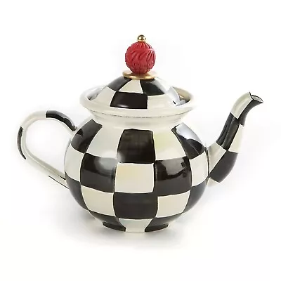 Mackenzie Childs New In Box Tea Pot With Enamel Courtly Check Pattern Great Gift • $99.50