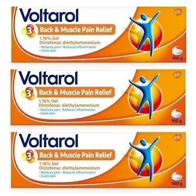 Triple-pack VOLTAROL Back & Muscle Pain Relief 1.16% Gel 100g - In Date BNIB • £27