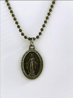 Miraculous Medal Brass Tone 1  Medal W 30  Bead Ball Chain Necklace • $10.99