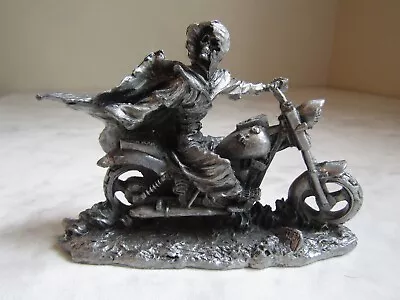 Metal Motorcycle Skeleton Figurine 4 Inches Long 3 Inches Tall Silver Tone • $1.99