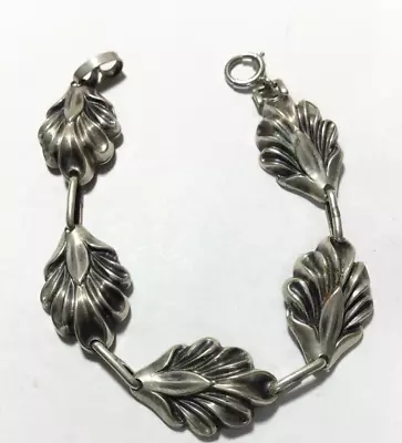 Vintage Sterling JewelArt Floral Panel Links Bracelet • $19.95