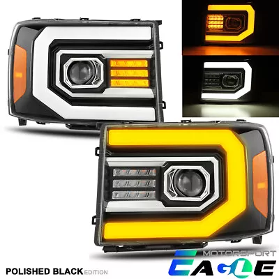 [Sequential Signal]Fit 2007-2013 GMC Sierra Polished Black Projector Headlights • $345.98