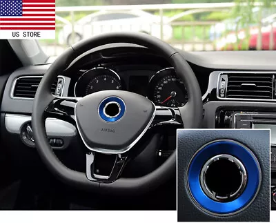 Blue Steering Wheel Logo Trim Ring Emblem For V.W Passat Jetta Golf Polo 2011+ • $9.95