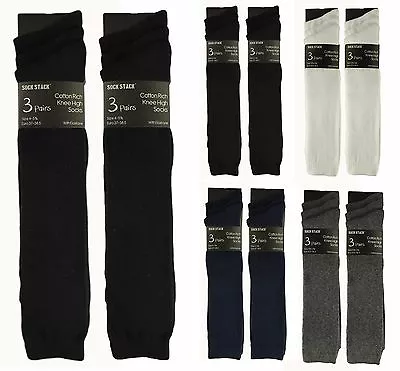 £5.95 • Buy 6 Pairs Of Girls Knee High Socks, Children's Black Grey Navy Long School Socks