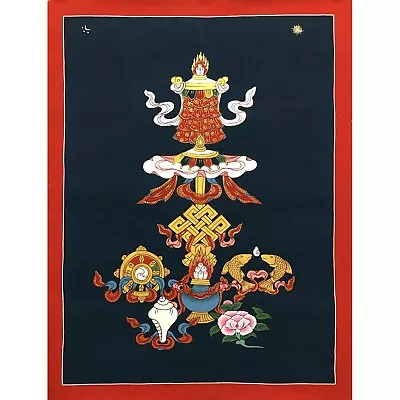 Eight Auspicious Symbols Thangka Painting Handmade Sacred Art For Meditation • $207.90