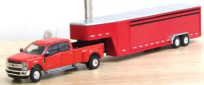 Greenlight Red Ford F350 Dually W/red Tandem Axle Livestock Trailer No Box 1/64 • $22.99