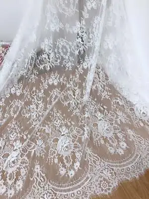 White Chantilly Lace Soft Wedding Dress Veil Fabric Scalloped Floral Lace Fabric • $14.99