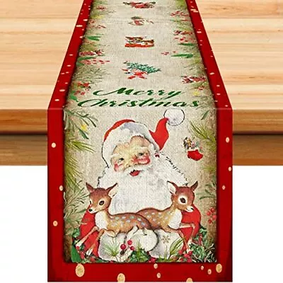 Vintage Christmas Table Runner Xmas Holiday Santa Claus Kitchen Dinner Table • $15.37