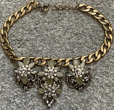 J Crew Gold Chunky Chunk Rhinestone Flower Statement Necklace Choker 15” 15 Inch • $39.99