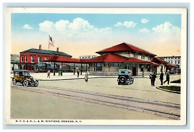 N. Y. C. & D. L. & W. Railroad Depot Station Cars Oswego New York NY Postcard • $14.98