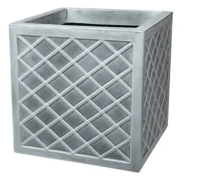 Strata Square Lazio Planter 39.5cm Plastic Flower Pot Lattice Effect Slate Grey • £20.49