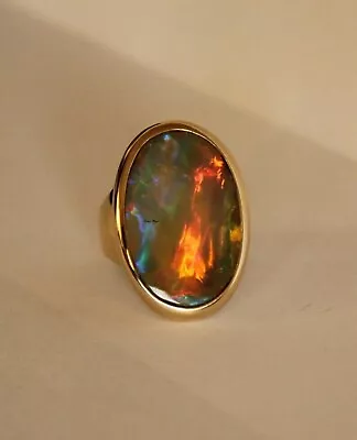 6.05 Carat Natural Australian Black Opal Gemstone 14k Yellow Gold Men's Ring • $1349.99