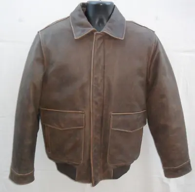 Eddie Bauer Brown Leather Goose Down Warm Winter Bomber Flight Jacket Mens Small • $129.99