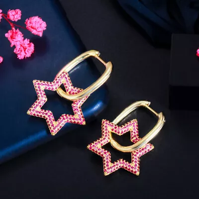 Multicolor Gold Color CZ Star Hoop Earrings For Women Korean Punk Party Jewelry • $7.29