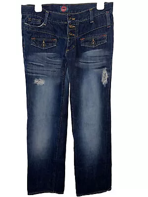 Fiorucci Angel Patch Tab Button Fly Cherub Straight Fit Denim Jeans • $70