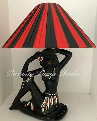 *LGE* RED & BLACK PLASTIC RIBBON LAMPSHADE BARSONY LADY LAMP - 4 Display Views • $110